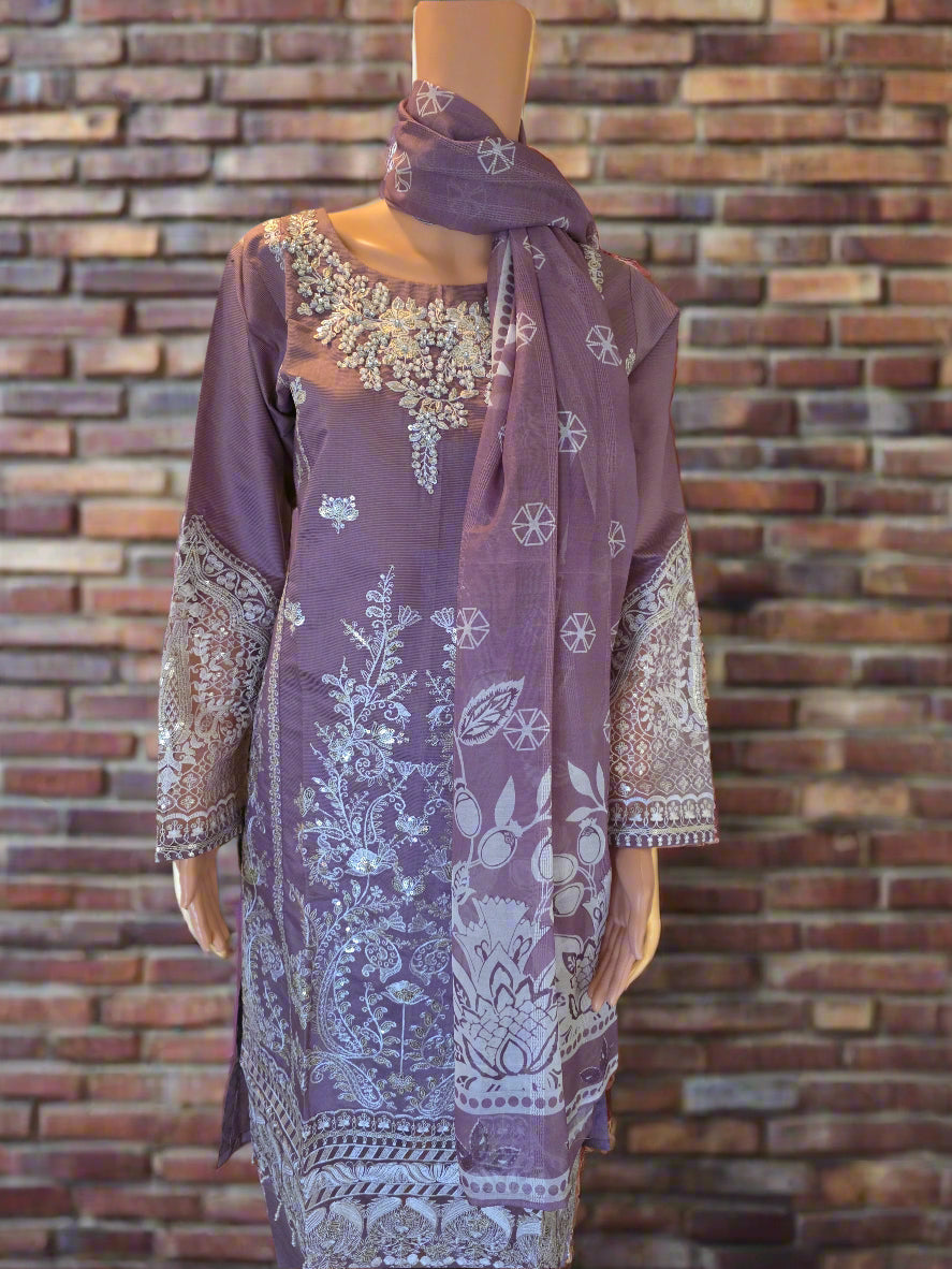 Embroidered Suit with Stone Accents 3-Piece