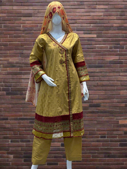 Elegant Mustard Anarkali Embroidered Suit 3-Piece