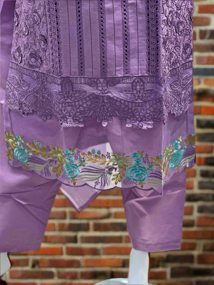 Lavender Chicken Kari Embroidered Suit 3-Piece